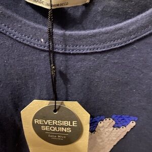 Zara Boys Blue Tee with Silver Lightning Sequins